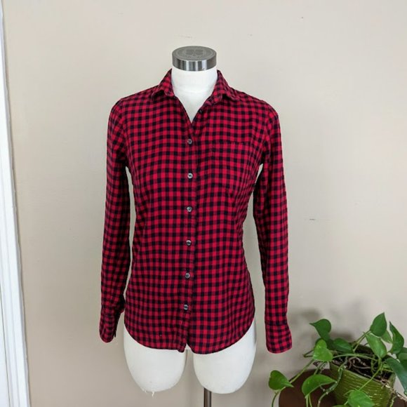 J. Crew The Perfect Shirt Red Black Plaid Flannel - Size XXS - Picture 1 of 9